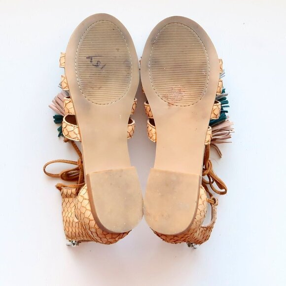 Steve Madden Monrowe Tan Leather Ankle Tie Tassel Gladiator Sandals Summer Shoes - Picture 8 of 15